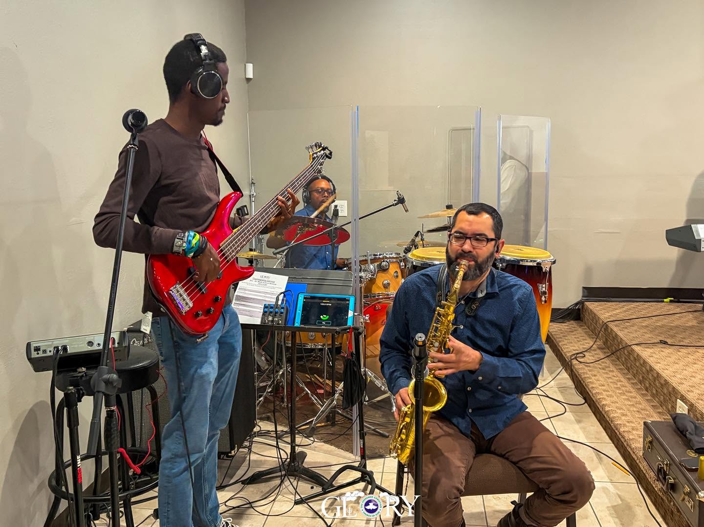 The worship band leading service